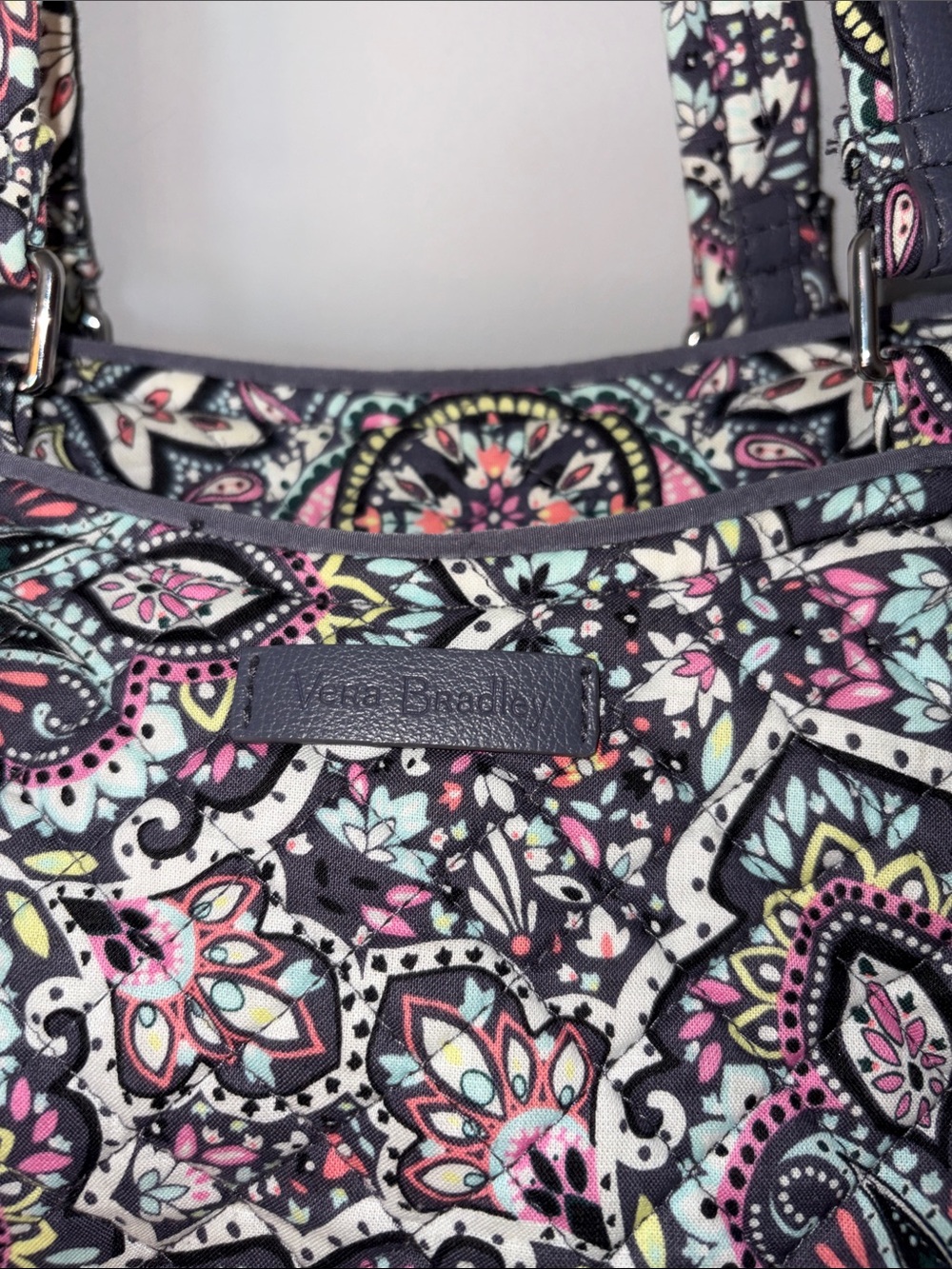 Vera Bradley Quilted Paisley Tote in Navy, Pink & White - Picture 7 of 10